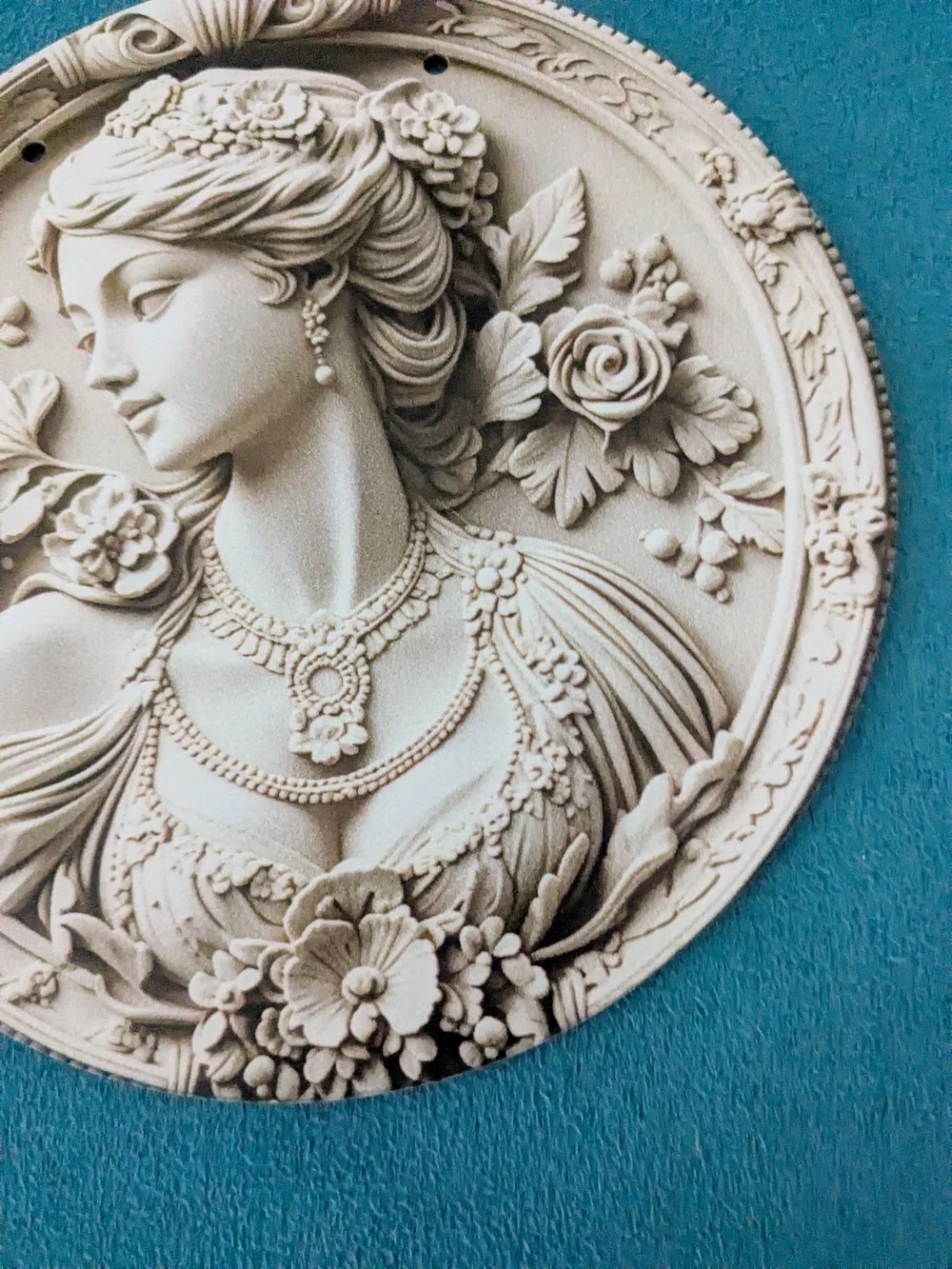 Elegant Decorative Victorian Woman Cream Medallion Wall Plaque.